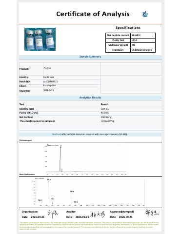 CU100 certificate, batch CU100260915
